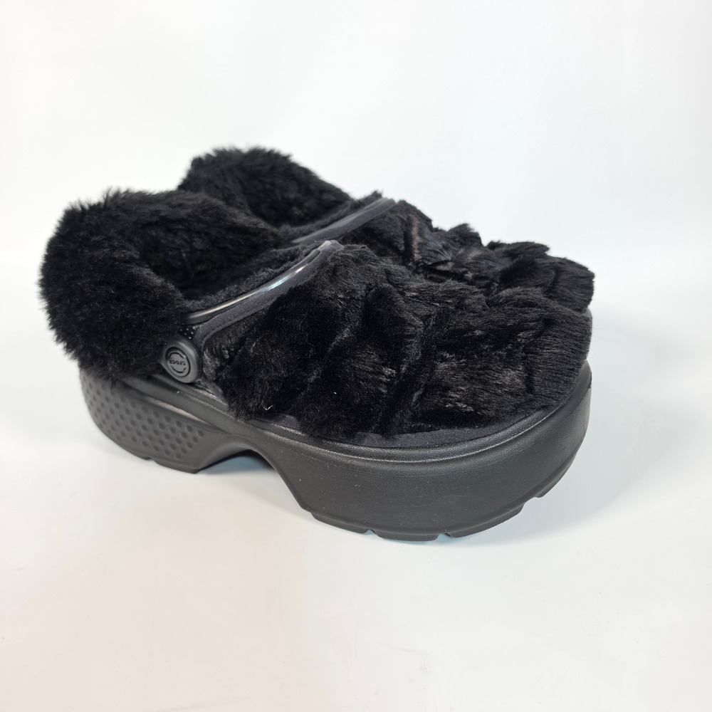 CROCS Women's Stomp Lined Platform Faux Fur Quilted‎ Clogs Women's 10 Black Glam